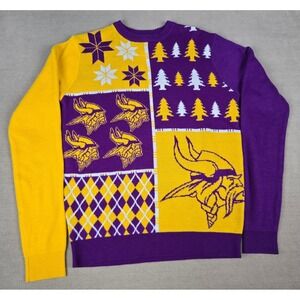 NFL Team Apparel Minnesota Vikings Purple Patchwork Ugly Christmas Sweater Med